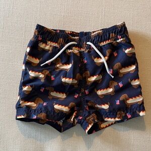 Janie and Jack Navy Blue Dachshund Hot Dog Print Swim Shorts